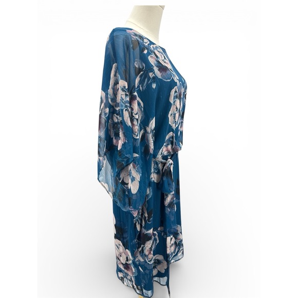 Jessica Howard Size 10 Teal Floral Chiffon Dress Kimono Sleeve Lined NWT Belted - Picture 5 of 11